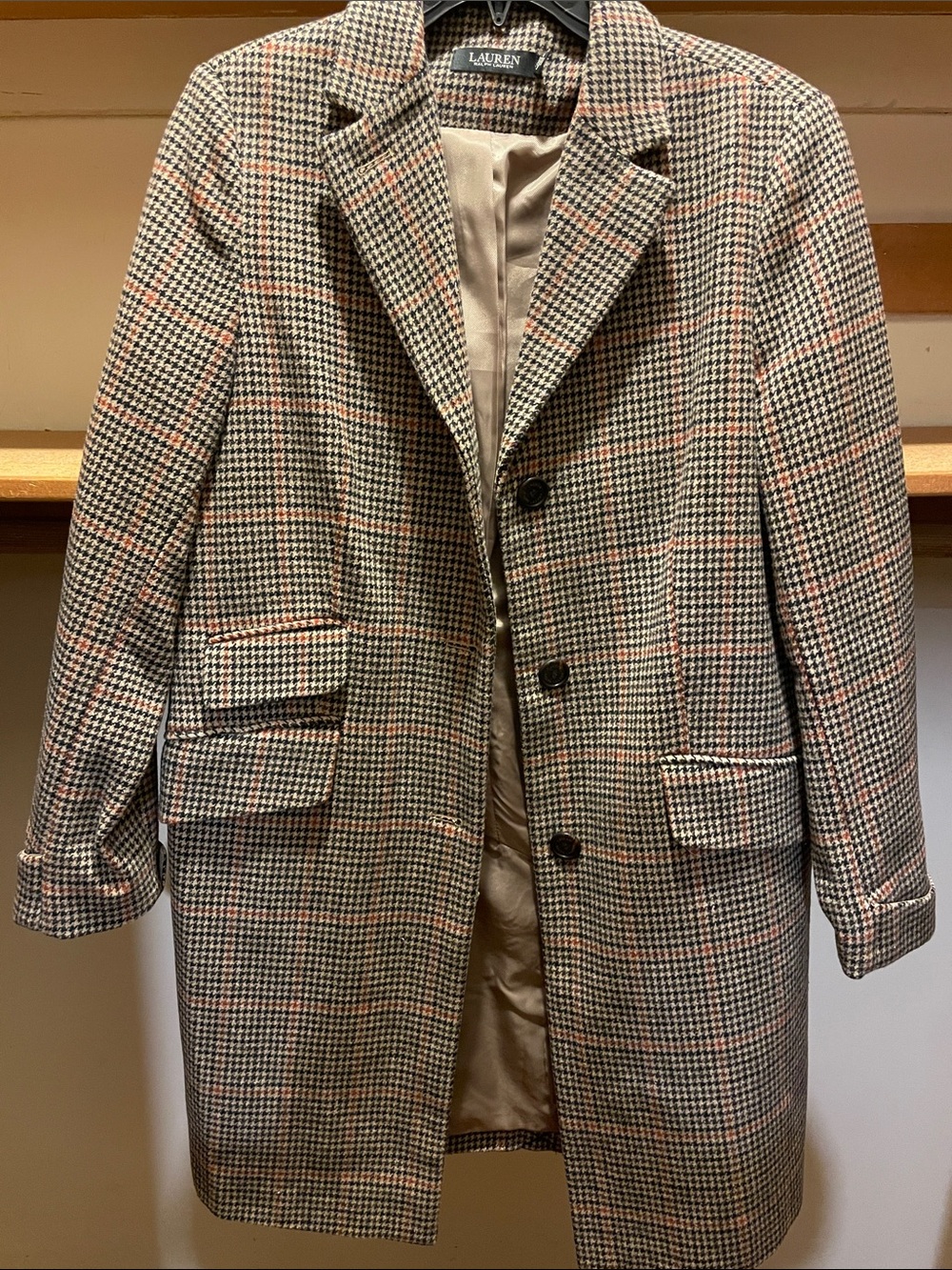 Lauren Ralph Lauren Black, Brown & Tan Houndstooth Plaid Blazer